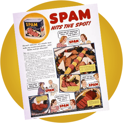 A flier shows Hormel Foods introducing the SPAM brand in 1937.