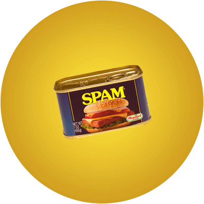 SPAM 7 Ounce can on a yellow background.