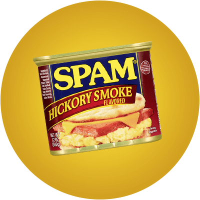 Can of SPAM Hickory Smoke on a yellow background.