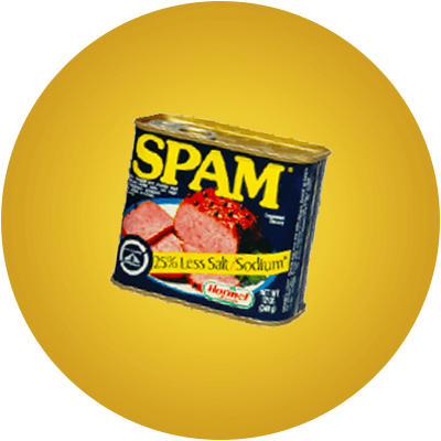 Can of SPAM Less Sodium on a yellow background.