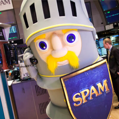 SPAM character Sir Canalot holding a SPAM shield.