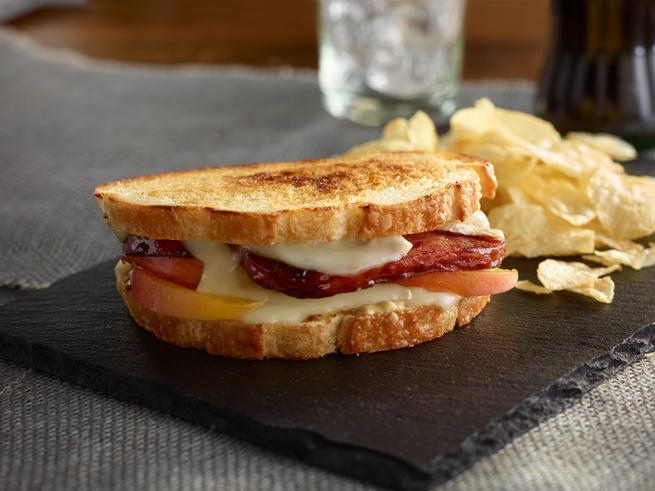 SPAM<sup>®</sup> Grilled Cheese with Brie and Peaches