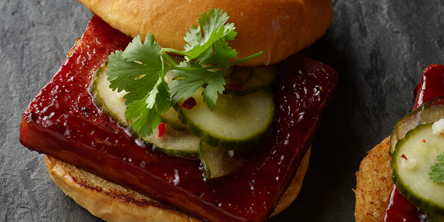 Hoisin Glazed SPAM<sup>®</sup> Burgers with Quick Pickled Cucumbers