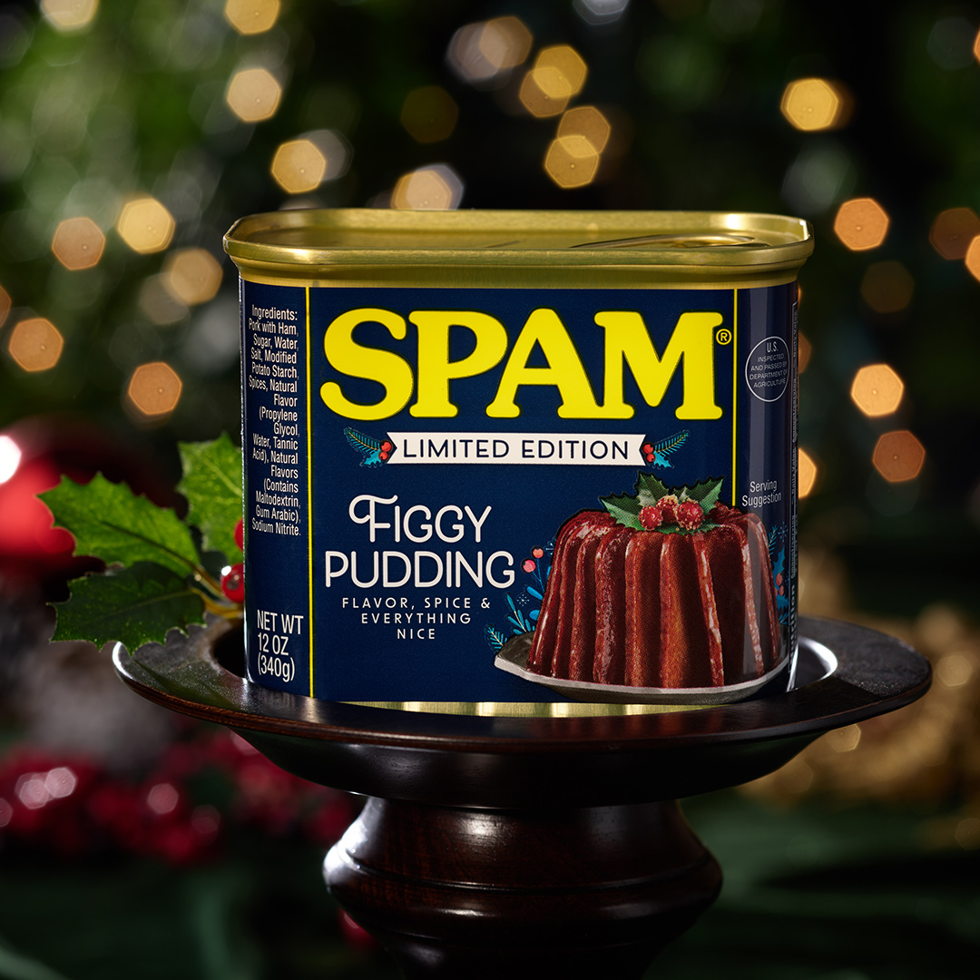 SPAM Figgy Pudding 12 oz can.