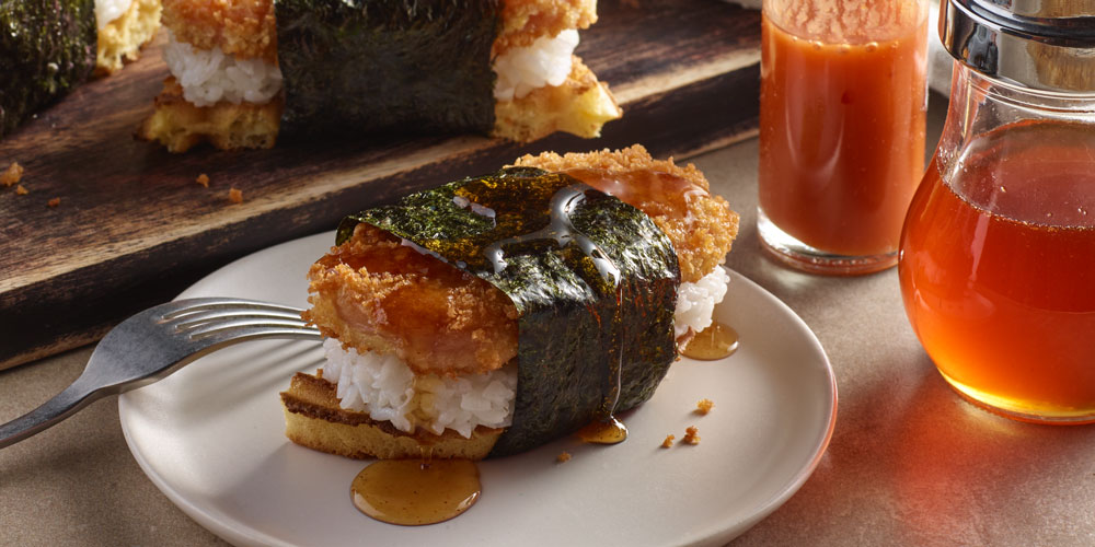 SPAM<sup>®</sup> Classic and Waffle Musubi with Spicy Maple Syrup