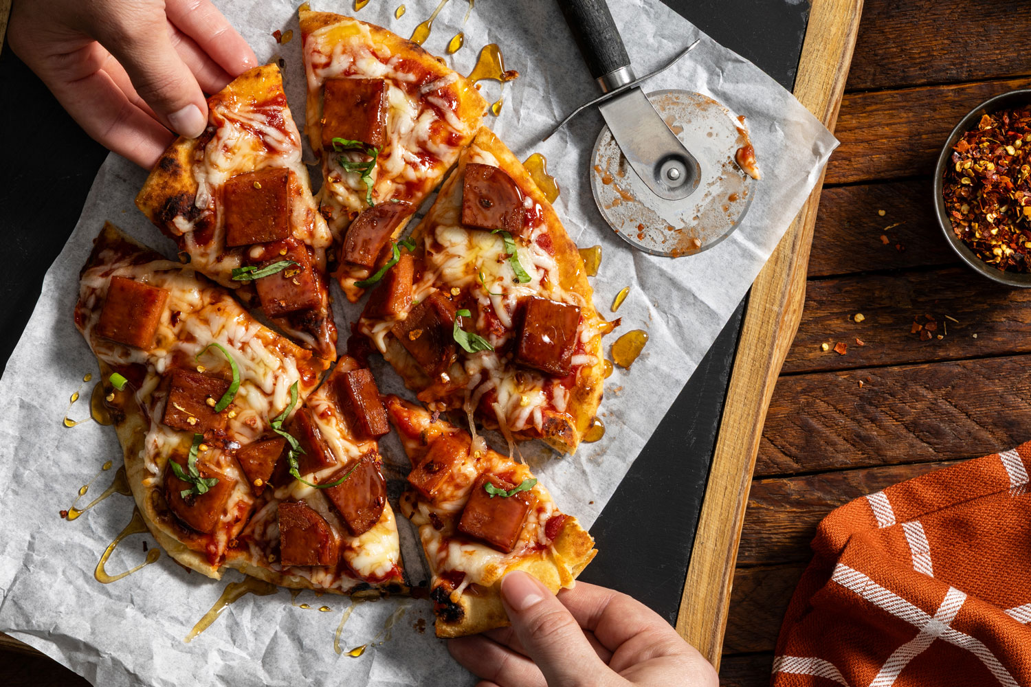 SPAM® Hot Honey Flavored Flatbread Pizza